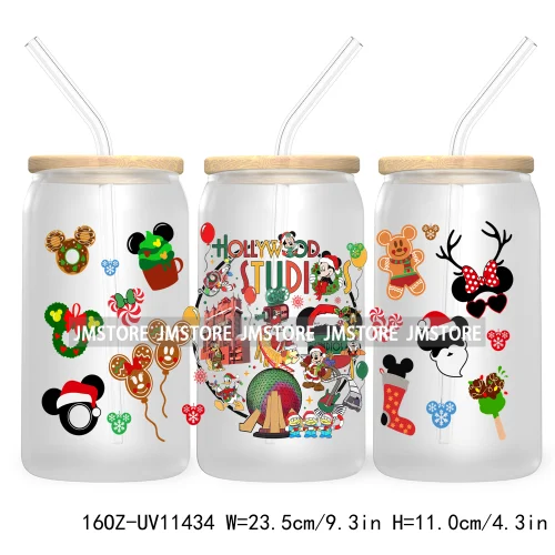 Merry Christmas Cartoon Couple 16OZ UV DTF Cup Wrap Ready To Apply For Libbey Glass Can Cup Tumbler Gingerbread Candy Cane Mouse