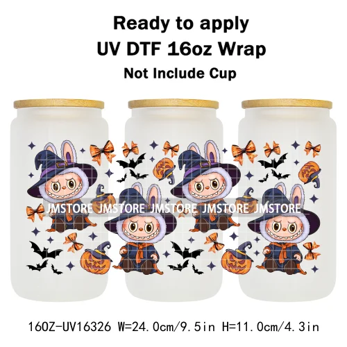 Laboo Horror Movie Characters Halloween 16OZ UV DTF Cup Wraps Ready To Apply Waterproof Transfer Stickers For Libbey Glass Can
