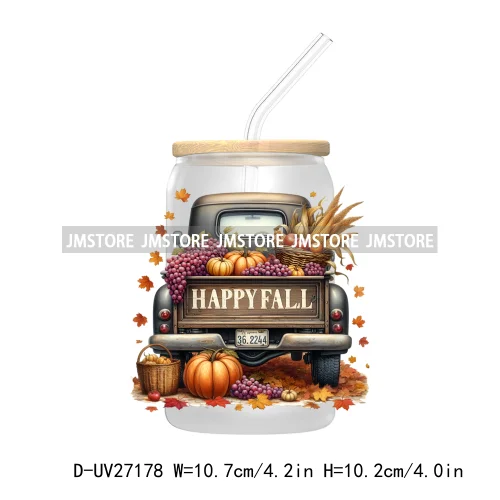 Happy Fall Autumn Pumpkins Season UV DTF Transfer Stickers Decals For Libbey Cold Cups Mugs Tumbler Waterproof Labels Boho Ghost