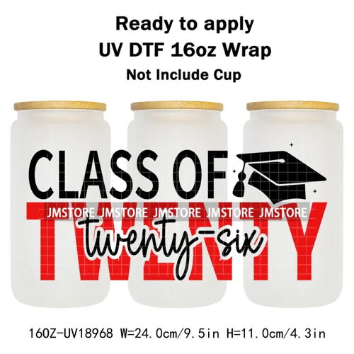 Senior 2026 Graduation Girly UV DTF Cup Wrap Ready To Apply Transfer Stickers Waterproof 16OZ Tumbler Wraps For Libbey Glass Can