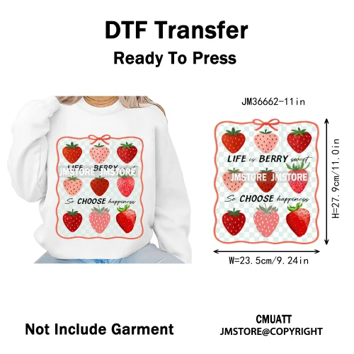 Boho Coquette Floral Strawberry Festival Vibes Summer Fruit Iron on DTF Thermal Transfer Sticker Ready to Press for Clothes Bags