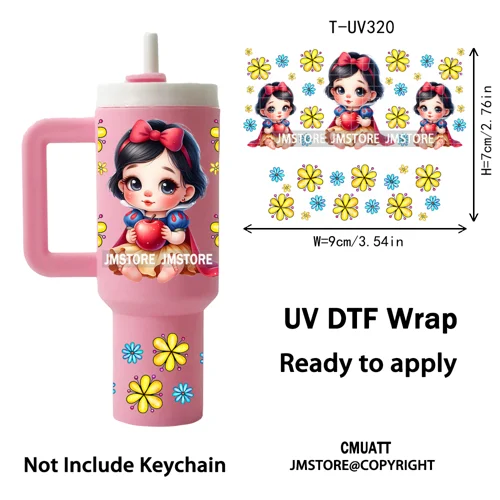 Watercolor Little Girl Cartoon Princess Flowers UV DTF Wraps Ready To Use Transfer Stickers Waterproof For Mini Tumbler Keychain