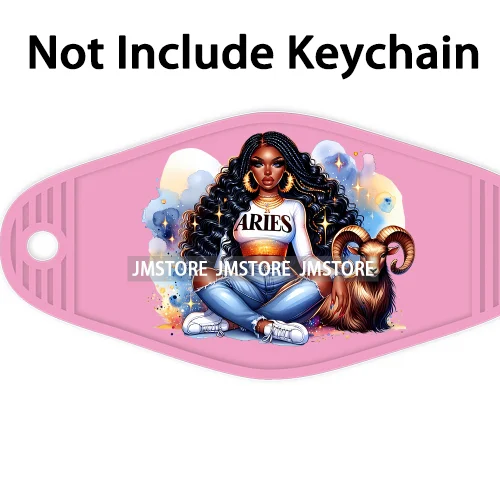 Melanin Afro Girl Zodiac High Quality WaterProof UV DTF Sticker For Motel Hotel Keychain Black African American Women Horoscope