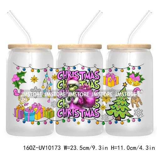 In My Christmas Era UV DTF Sticker For 16OZ Libbey Glass Cup Can Wrap Green Character Transfer Stickers Custom Labels DIY Logo