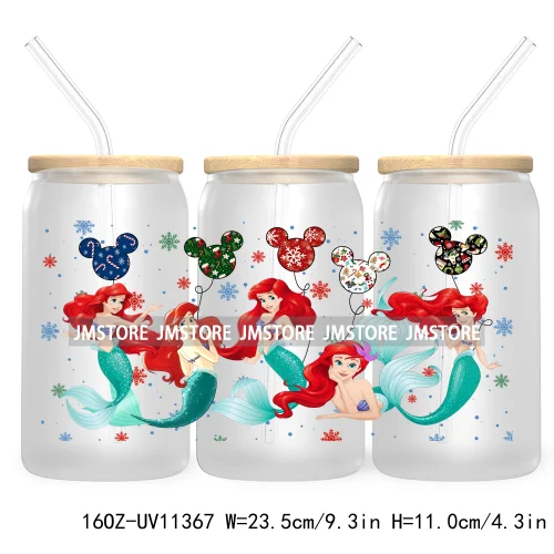 Cute Kids Cartoon Character With Christmas Lights Tree Xmas Holiday UV DTF Transfer 16OZ Libbey Glass Can Wrap Ready to Apply