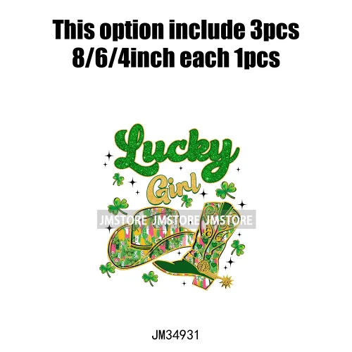 Feeling Lucky Vibes Coquette Shamrock Irish St Patrick's Day Iron On DTF Heat Transfers Stickers Ready To Press For T-shirts Bags