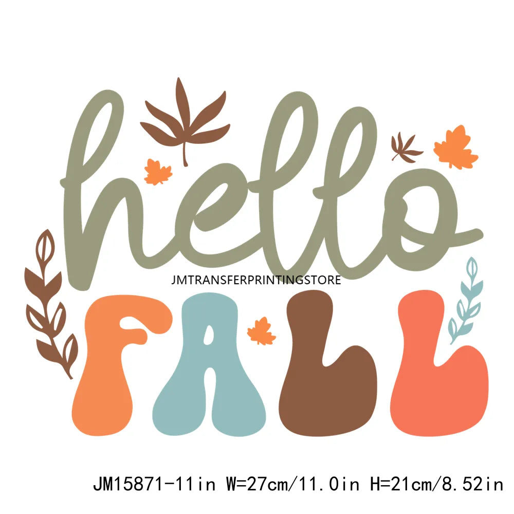 Hello Pumpkin Sweaters Bonfires DIY Logos Fall In The Air Autumn Vibes Iron On DTF Transfer Decals Ready To Press For T-Shirts