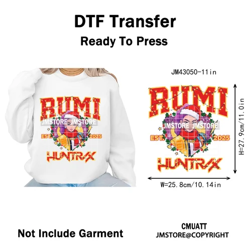 Kpop Hunters Merry Christmas Tiger Anime Lover Holiday Gift Iron on DTF Heat Transfers Stickers Ready to Press for Sweatshirts