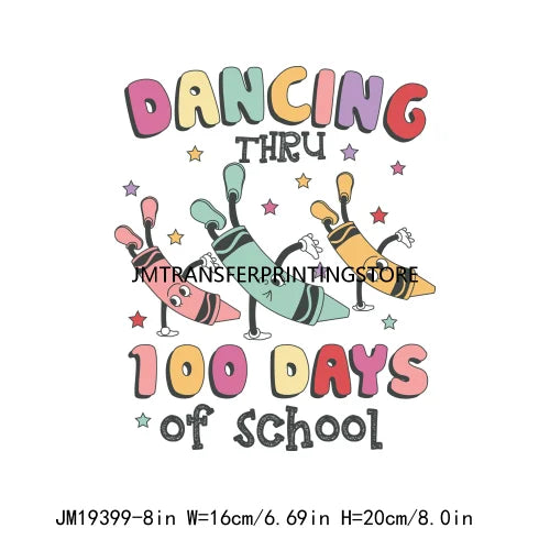 Happy 100th Days Of School Washable Printing Back To School Teach School Vibes Iron On DTF Transfer Stickers Decals For Clothing