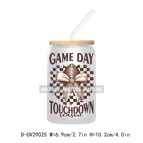 Retro Football Coquette Bow UV DTF Transfer Stickers Decals For Libbey Cold Cups Mugs Tumbler Waterproof Craft Sport Game Day