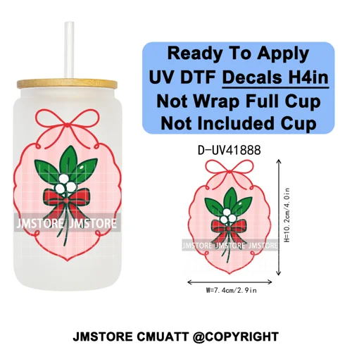 Preppy Christmas Stamps Xmas Card UV DTF Transfer Stickers Decals Ready To Apply Waterproof For 16OZ Libbey Glass Can Tumbler