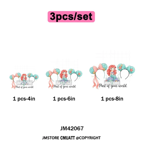 Cute Girls Coquette Magic Kingdom Mouse Ears Cartoon Quotes Iron on DTF Washable Transfers Stickers Ready to Press for T-shirts