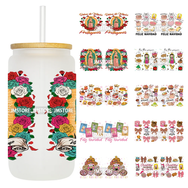 Tis The Season Mexican Christmas Coquette UV DTF Cup Wrap Ready To Apply Transfer Stickers Tumbler Wraps For Libbey Glass Can