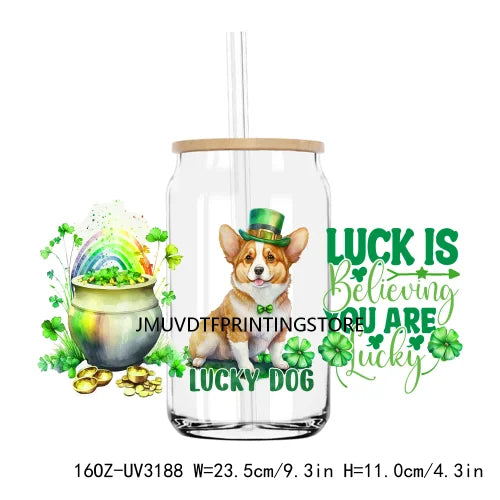 St. Patrick's Day Animals 16OZ UV DTF Cup Wrap Transfers Stickers Custom Labels DIY Waterproof Logo For Libbey Glass Can