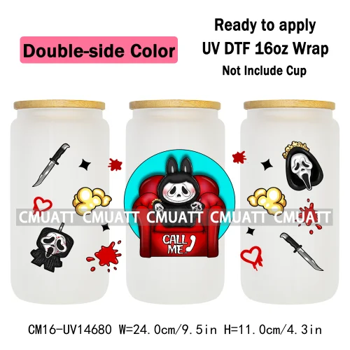 Double Sided Color UV DTF Cup Wraps 16OZ Wholesale Custom Bulk Waterproof Cartoon Cute Monster Coquette Bow DIY Craft Mug Glass