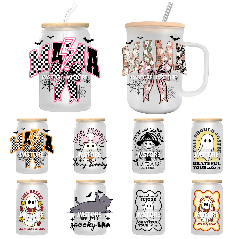 Mama Coquette Bow Bat Halloween Season UV DTF Transfer Stickers Decals For Libbey Cold Cups Mugs Tumbler Custom Spooky Ghost