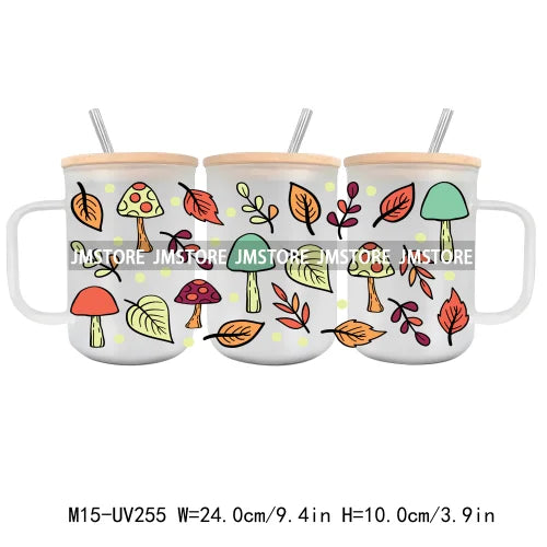 Floral Wildflowers Plants Butterfly UV DTF Glass Can Wrap For 15OZ Mug Coffee Cup Transfer Stickers DIY Custom Logo Labels