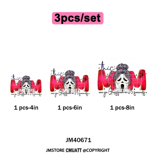 Cartoon Characters Scary Halloween Vibes Bad Killer Mom Iron on DTF Washable Transfers Stickers Ready to Press for Clothing