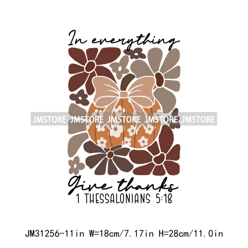 Thanksgiving Coquette Bow Pumpkin Cute Turkey Quotes Give Thanks Jesus Iron On DTF Transfers Stickers Ready To Press For Shirts