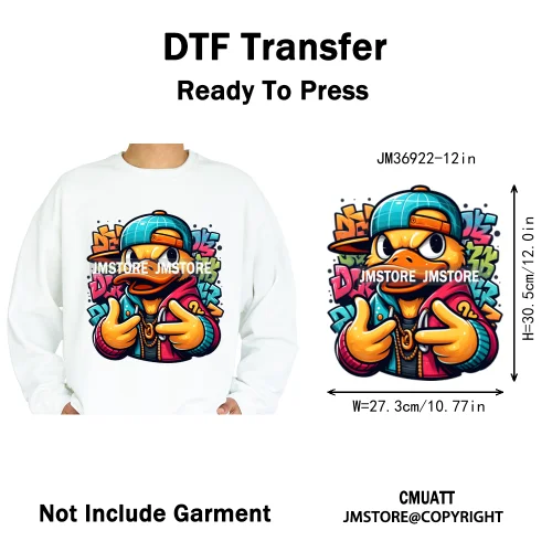 12in Cartoon Streetwear Duck Off Hip Hop Gangster Animal Vibes Iron on DTF Transfers Stickers Ready to Press for T-shirts Bags