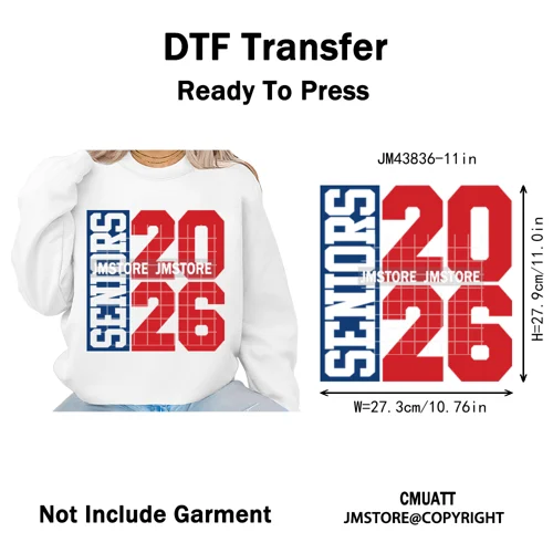 2026 Varsity Graduate Season College Senior Year Bow Iron on Washable DTF Heat Transfers Stickers Ready to Press for Sweatshirts