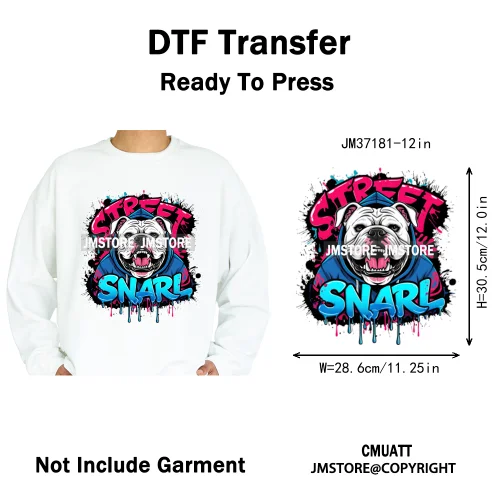 12in Street Snarl Savage Animal King Graffiti Urban Bear Bunny Cat Dog Iron on DTF Transfers Stickers Ready to Press for Clothes