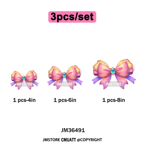 Colorful Princess Vibes Coquette Girly Kids Pastel Bows Printed Decals Iron on DTF Transfer Stickers Ready to Press for Clothes