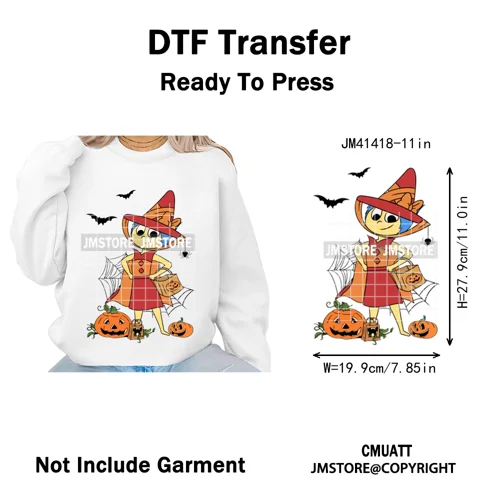 Funny Cartoon Movie Character Halloween Pumpkin Coquette Iron on DTF Washable Heat Transfer Stickers Ready to Press for Clothes