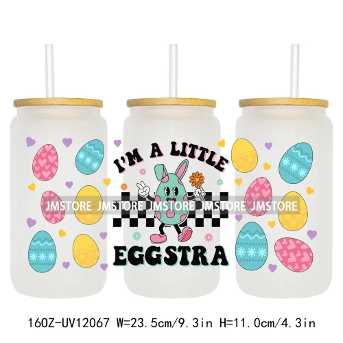 Hip Hop Easter Bunny Carrot Eggs Hunting UV DTF Sticker For 16OZ Libbey Glass Cup Can Wrap Transfer Stickers Custom Labels Logo