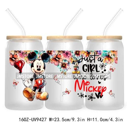 Just A Girl Who Loves Cartoon Princess 16OZ UV Cup Wrap DTF Transfer Stickers For Libbey Glass Can Cups Tumbler Waterproof Label