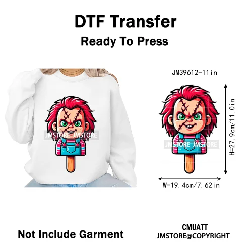 Scary Halloween Popsicles Horror Movie Killers Character Iron on DTF Washable Transfers Stickers Ready to Press for Textile Bags