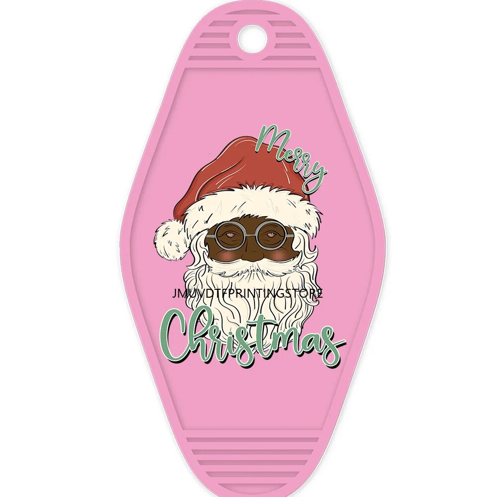 Pink Christmas Santa Claus High Quality WaterProof UV DTF Sticker For Motel Hotel Keychian  Merry Christmas Holiday