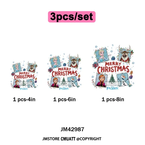 Very Merry Christmas Party Cartoon Princess Kids Friends Winter Gifts Iron on DTF Transfers Stickers Ready to Press for Textiles