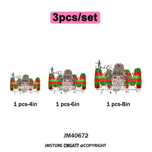 Cartoon Characters Scary Halloween Vibes Bad Killer Mom Iron on DTF Washable Transfers Stickers Ready to Press for Clothing