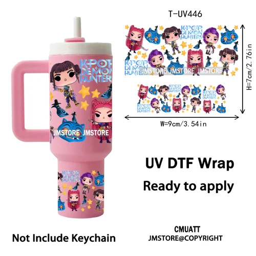 Demon Hunter Inspired Movie Kpop UV DTF Mini Tumbler Keychain Wraps Ready To Apply Transfer Stickers Prints Waterproof Decals