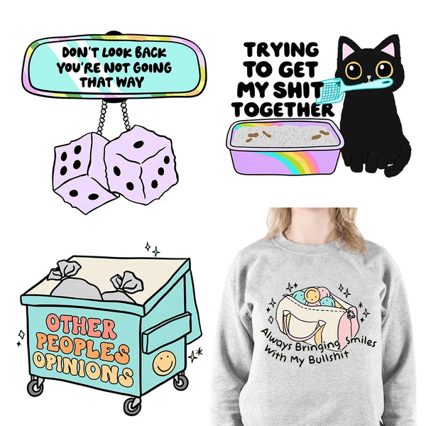 Cute Black Cat Self Care Stickers Mental Health Awareness Sarcastic Motivational Inspirational DTF Transfers Decals For Clothing