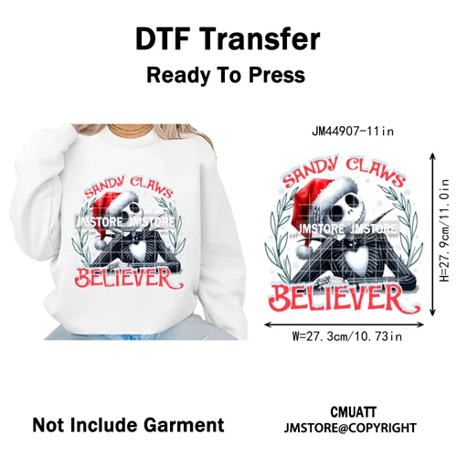 Cartoon Movie Friends Coquette Merry Christmas Sandy Claws Iron on Washable DTF Heat Transfer Sticker Ready to Press for Hoodies