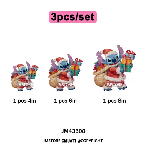 Cute Cartoon Characters Merry Christmas Holiday Gifts Xmas Iron on Washable DTF Heat Transfer Sticker Ready to Press for Clothes