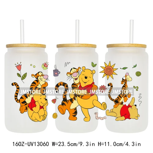 Lovely Cartoon Bear Characters 16OZ UV DTF Cup Wraps Ready To Apply Waterproof Transfer Stickers For Libbey Glass Can Tumbler