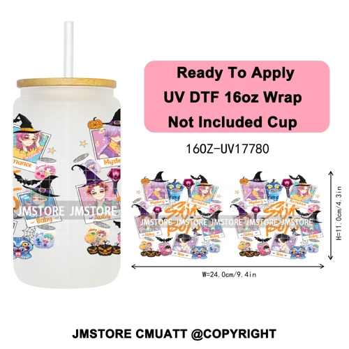 Demon Hunters Kpop Derpy Halloween Mystery Boys UV DTF Stickers Ready To Apply Cup Wrap High Quality For 16OZ Libbey Can Glass