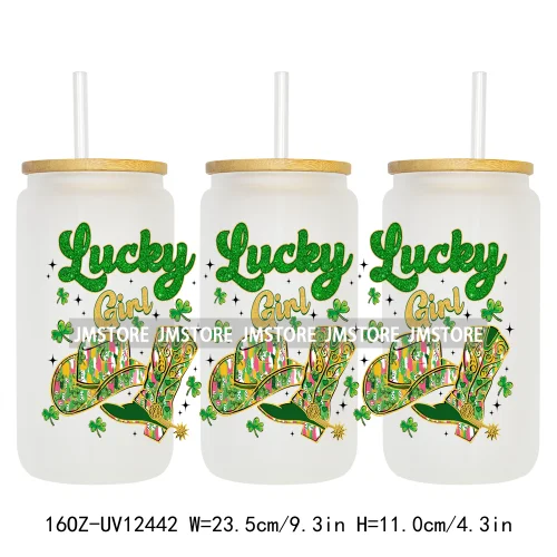 Lucky Coquette Bow Happy St Patrick's Day 16OZ UV DTF Cup Wrap Transfer Stickers Custom Waterproof Labels For Libbey Glass Can