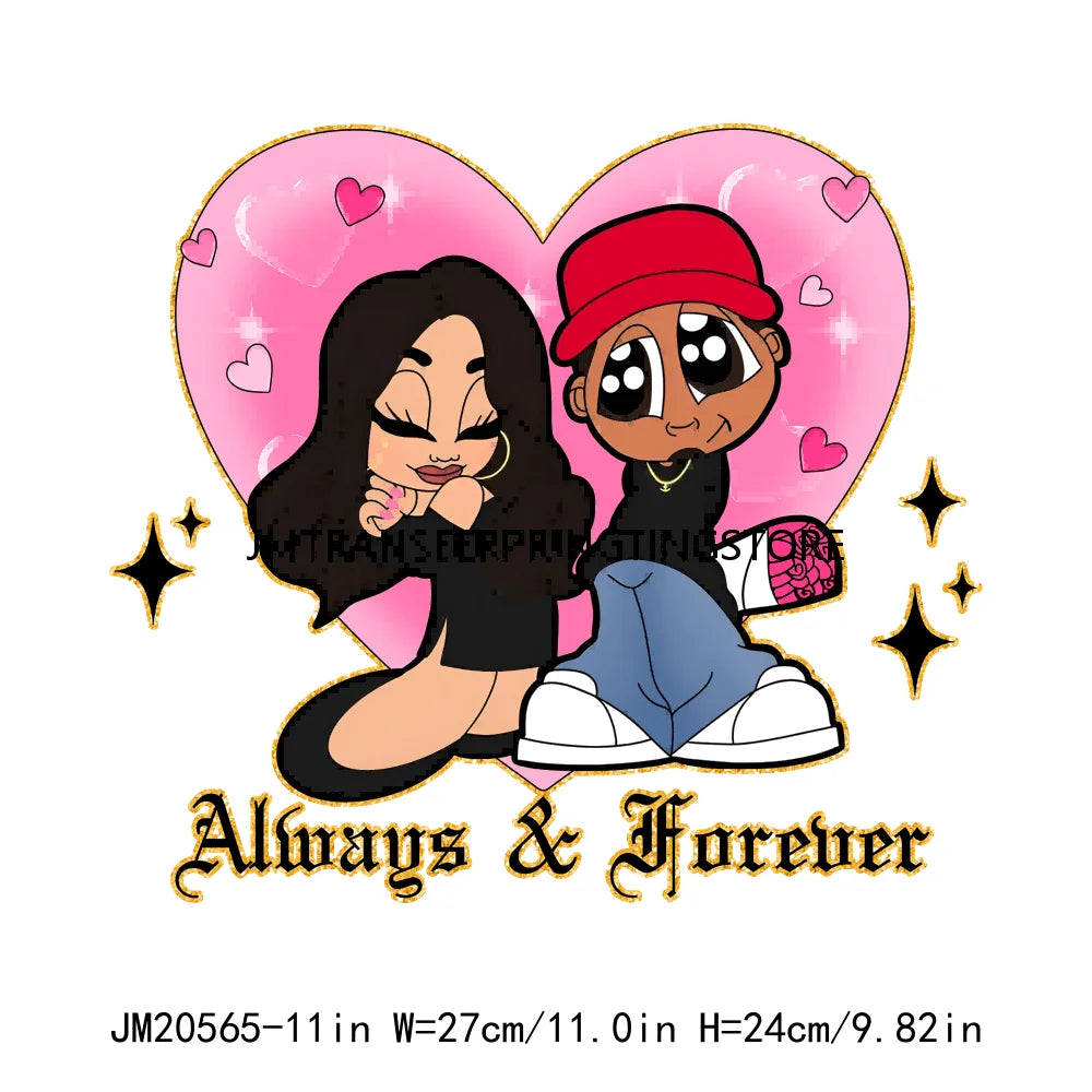 Custom Chicano Cartoon Lover Cholo Sweet Couple Forever Mine Valentines Day DTF Transfers Stickers Ready To Press For Clothes