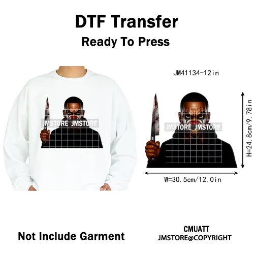 Halloween Spooky Afro Dad Scary Movie Smoking Character Costume Design Iron on DTF Transfer Stickers Ready to Press for Clothing