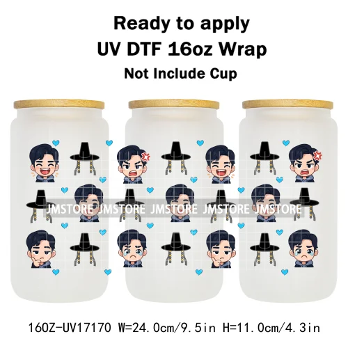 Kpop Demon Inspired Movie Boy Band Hunter Girl Anime Fan UV DTF Wraps Transfer Sticker Waterproof Logo For 16OZ Libbey Glass Can
