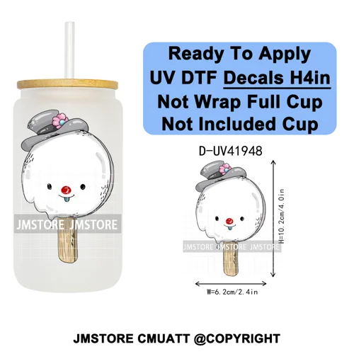 Christmas Santa Claus Patchwork UV DTF Decals Ready To Apply Waterproof Transfer Stickers DIY Crafts For 16OZ Libbey Glass Can