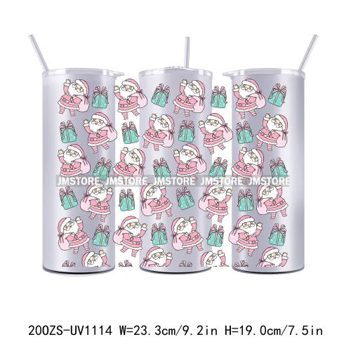 Seamless Christmas Santa Stocking UV DTF Tumbler Wraps Durable Ready To Apply Transfer Sticker For 20OZ Straight Skinny Tumblers