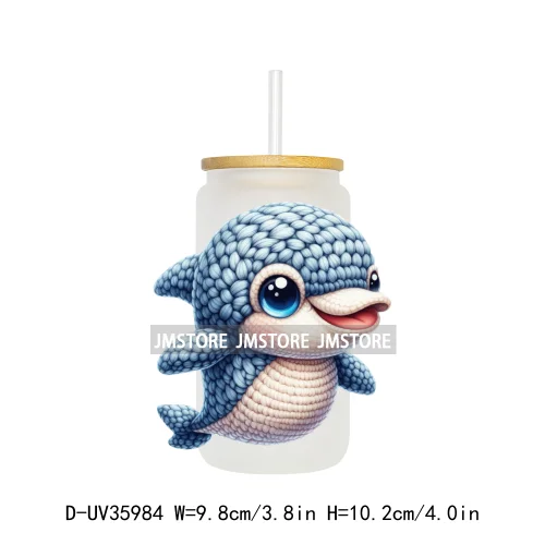 Watercolor Knitted Cute Animals UV DTF Transfer Stickers Decals Ready To Apply Waterproof For 16OZ Libbey Glass Can Cups Tumbler