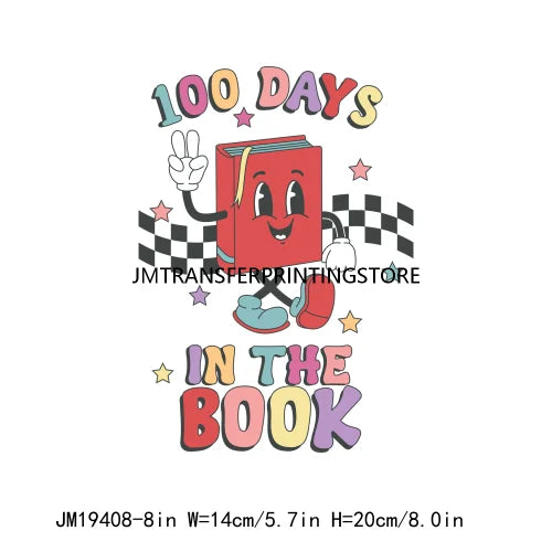 Happy 100th Days Of School Washable Printing Back To School Teach School Vibes Iron On DTF Transfer Stickers Decals For Clothing