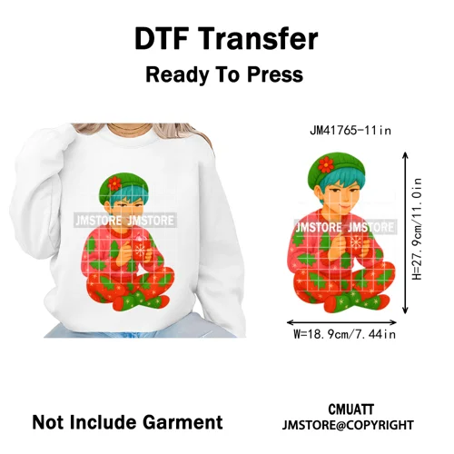 Preppy Christmas Festive Boys Girls Movie Xmas Gift Food Light Iron on DTF Washable Transfer Stickers Ready to Press for Clothes