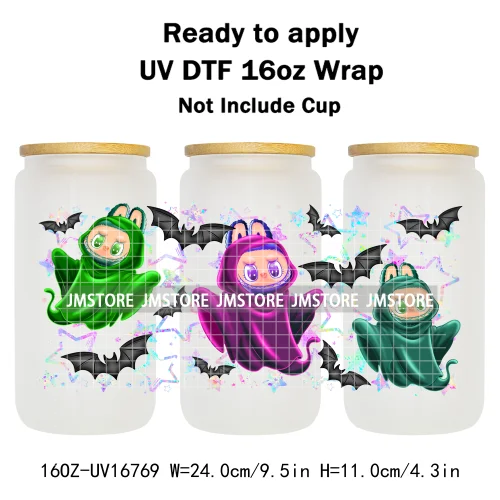 Witchy Laboo Girly Halloween Pumpkins UV DTF Stickers Ready To Transfer Cup Wrap Custom Labels For Libbey Can Glass Tumblers Mug